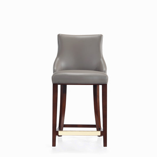 Modern Shubert Counter Stool Upholstered in Dark Taupe Leatherette with Beech Wood Legs