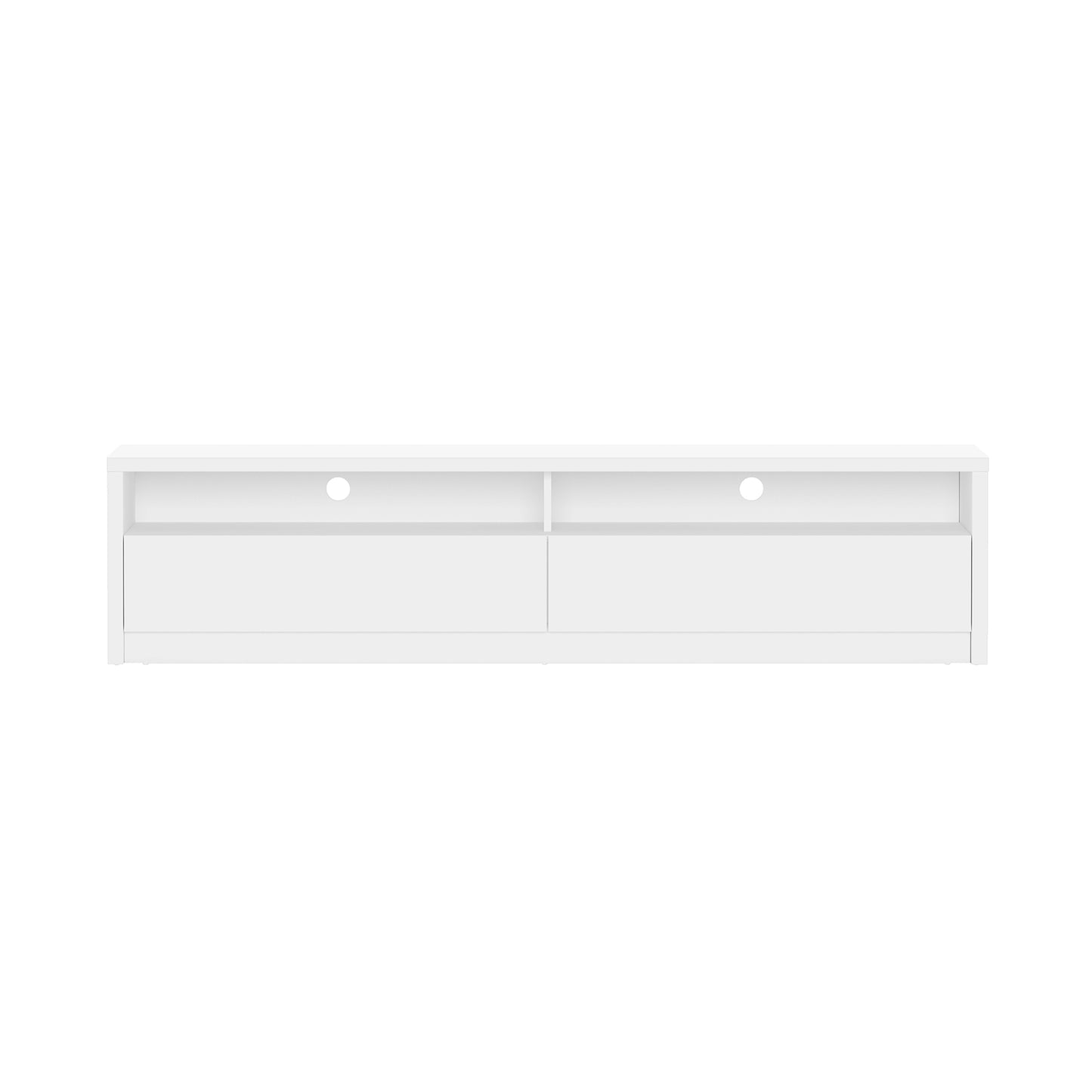 Contemporary Duncan 70" TV Stand with Easy Snap Assembly and Full Extension Drawers in White