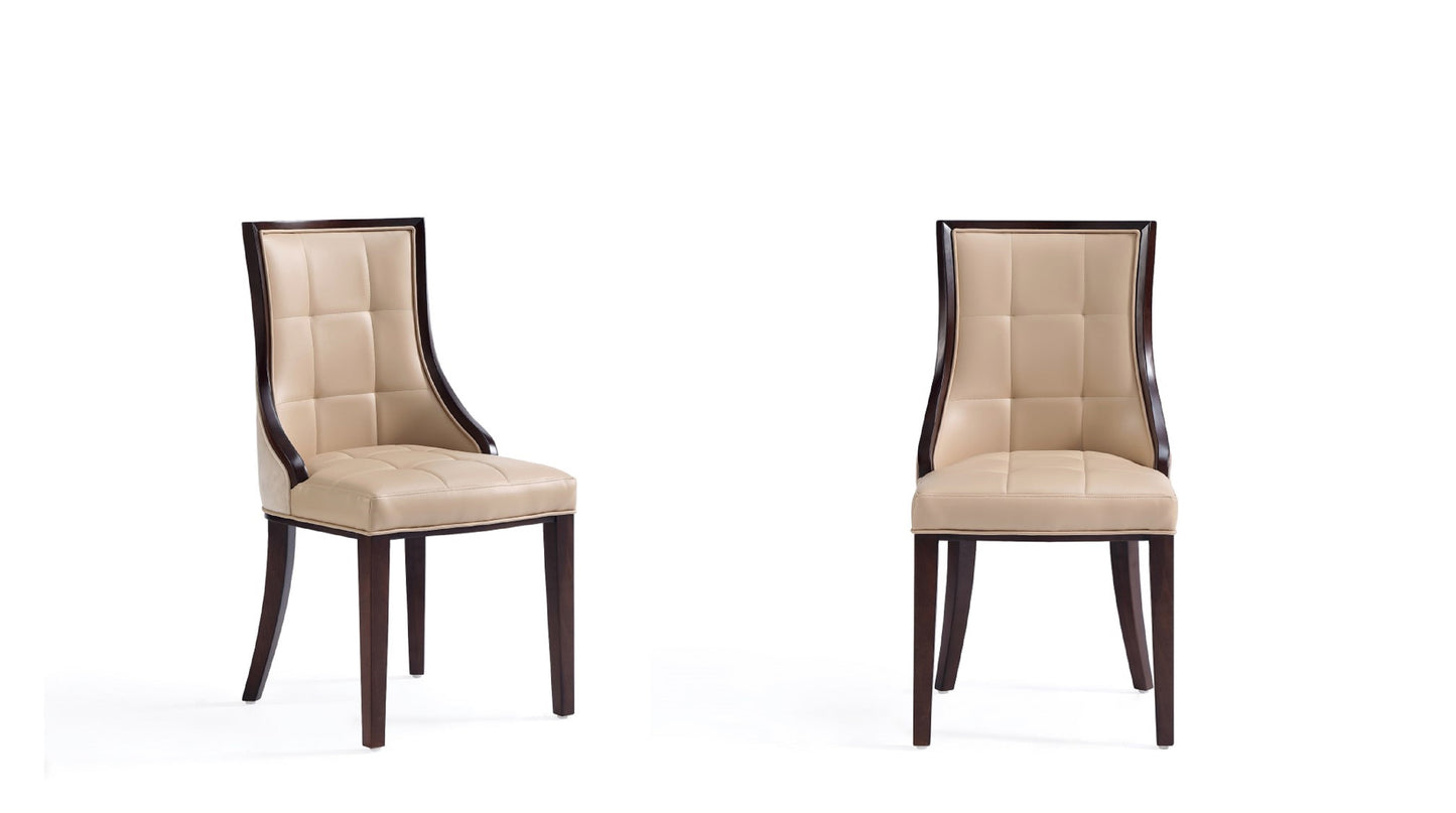 Fifth Avenue Faux Leather and Velvet Dining Chair in Tan and Walnut (Set of 2)