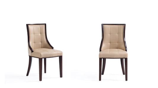 Fifth Avenue Faux Leather and Velvet Dining Chair in Tan and Walnut (Set of 2)