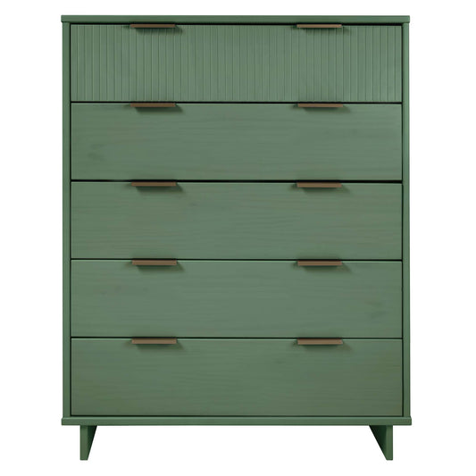 Granville 45.27" Modern Tall Dresser with 5 Full Extension Drawers in Sage Green