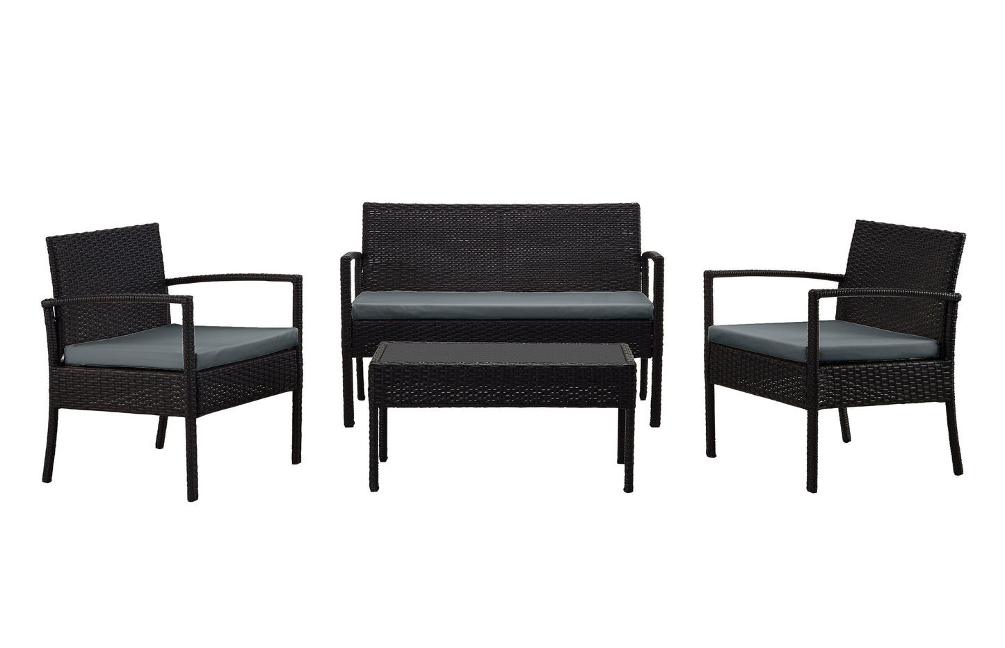 Noli Steel Rattan 4-Piece Patio Conversation Set with Cushions in Grey