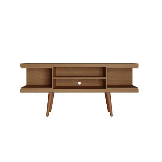 Utopia 53.14" TV Stand with Splayed Wooden Legs and 4 Shelves in Maple Cream