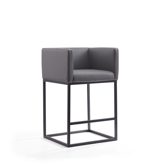 Embassy 34 in. Grey and Black Metal Counter Height Bar Stool
