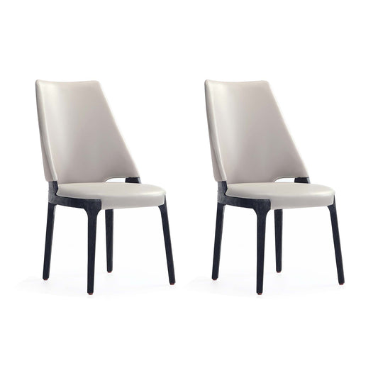 Kara Modern Leatherette and Velvet Upholstered Dining Chair  in Light Grey- Set of 2