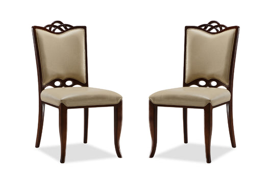 Regent Cream and Walnut Faux Leather Dining Chair (Set of Two)