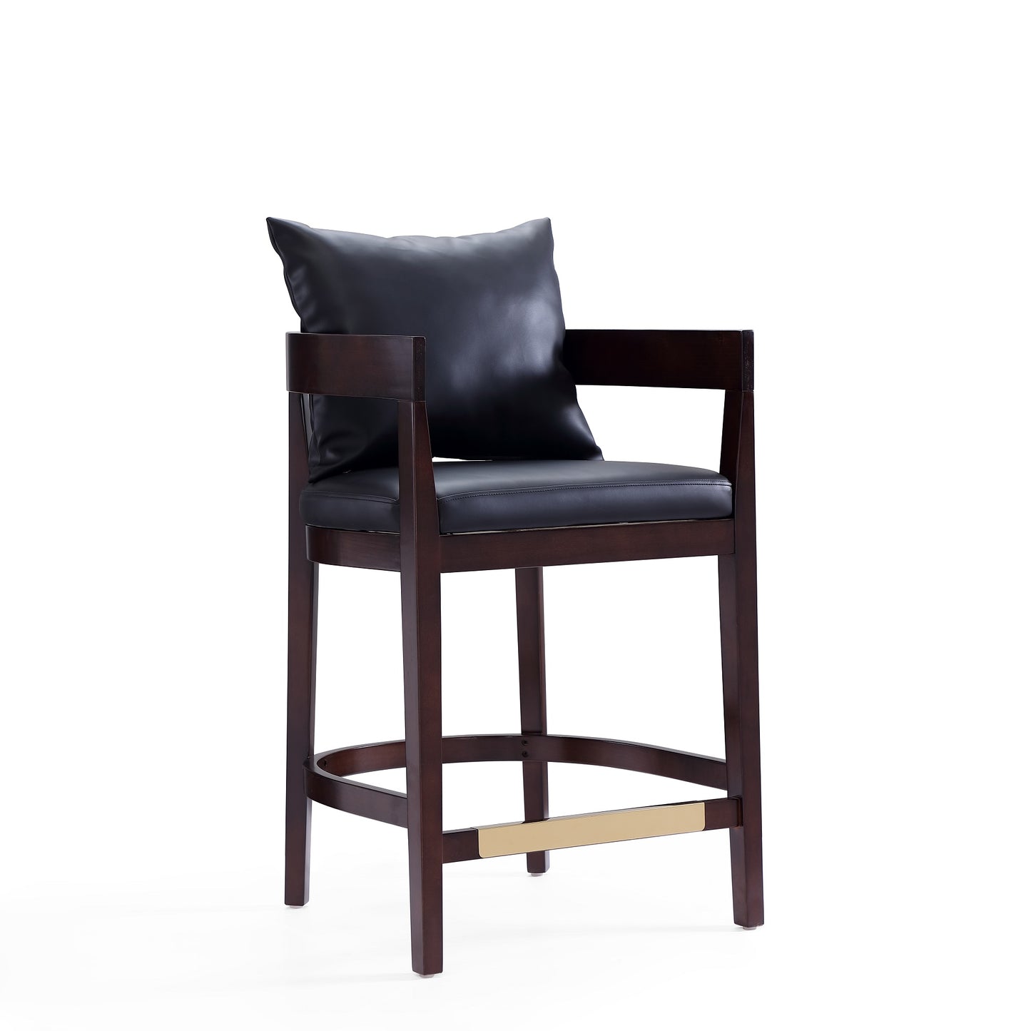 Ritz 34 in. Black and Dark Walnut Beech Wood Counter Height Bar Stool