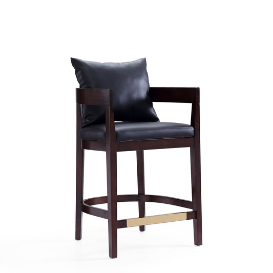 Ritz 34 in. Black and Dark Walnut Beech Wood Counter Height Bar Stool