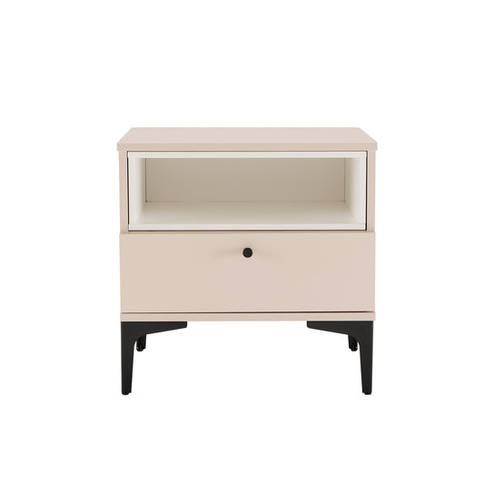 Modern Amara Nightstand with 1 Full Extension Drawer and Metal Legs in Pale Rose and White