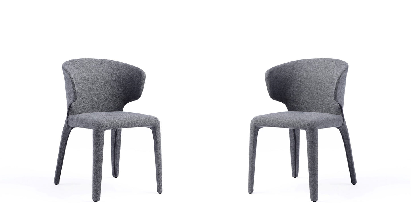 Conrad Modern Woven Tweed Dining Chair in Grey (Set of 2)