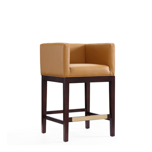 Kingsley 34 in. Camel and Dark Walnut Beech Wood Counter Height Bar Stool