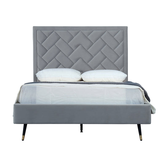 Crosby Modern Full- Size Upholstered Velvet Bedframe and Headboard in Grey