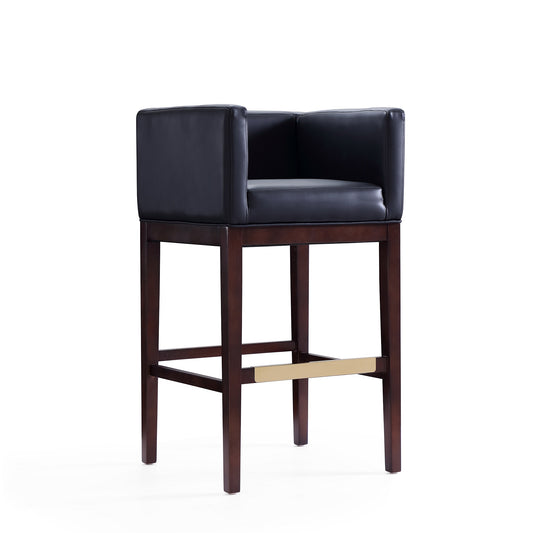 Kingsley 38 in. Black and Dark Walnut Beech Wood Barstool