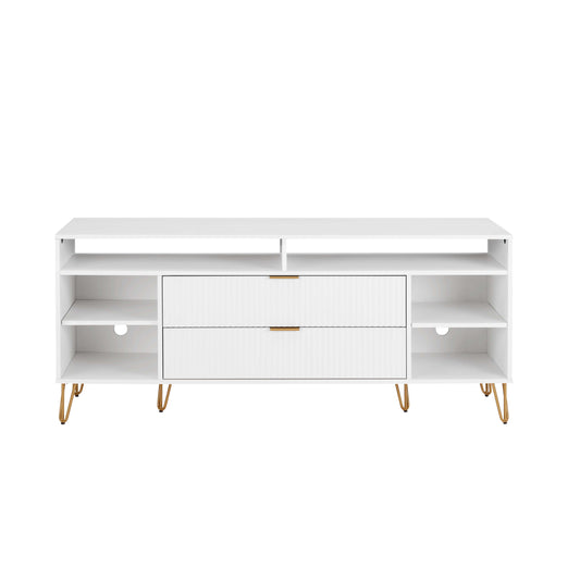 DUMBO 63" Mid-Century Modern TV Stand with 6 Shelves and 2 Drawers in White