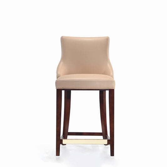 Modern Shubert Counter Stool Upholstered in Tan Leatherette with Beech Wood Legs