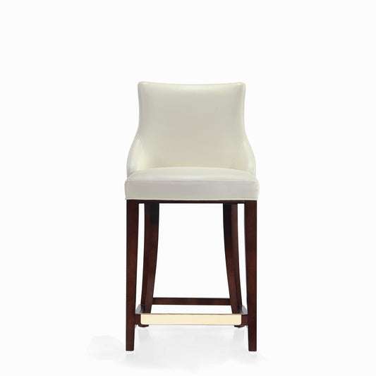 Modern Shubert Counter Stool Upholstered in Ivory Leatherette with Beech Wood Legs