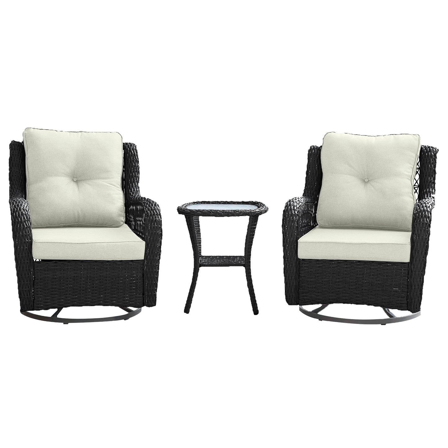 Fruttuo Swivel Steel Rattan 3-Piece Patio Conversation Set with Cushions in Cream