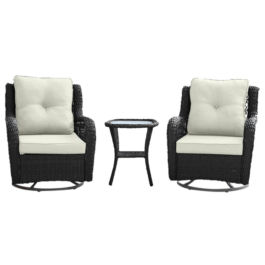 Fruttuo Swivel Steel Rattan 3-Piece Patio Conversation Set with Cushions in Cream