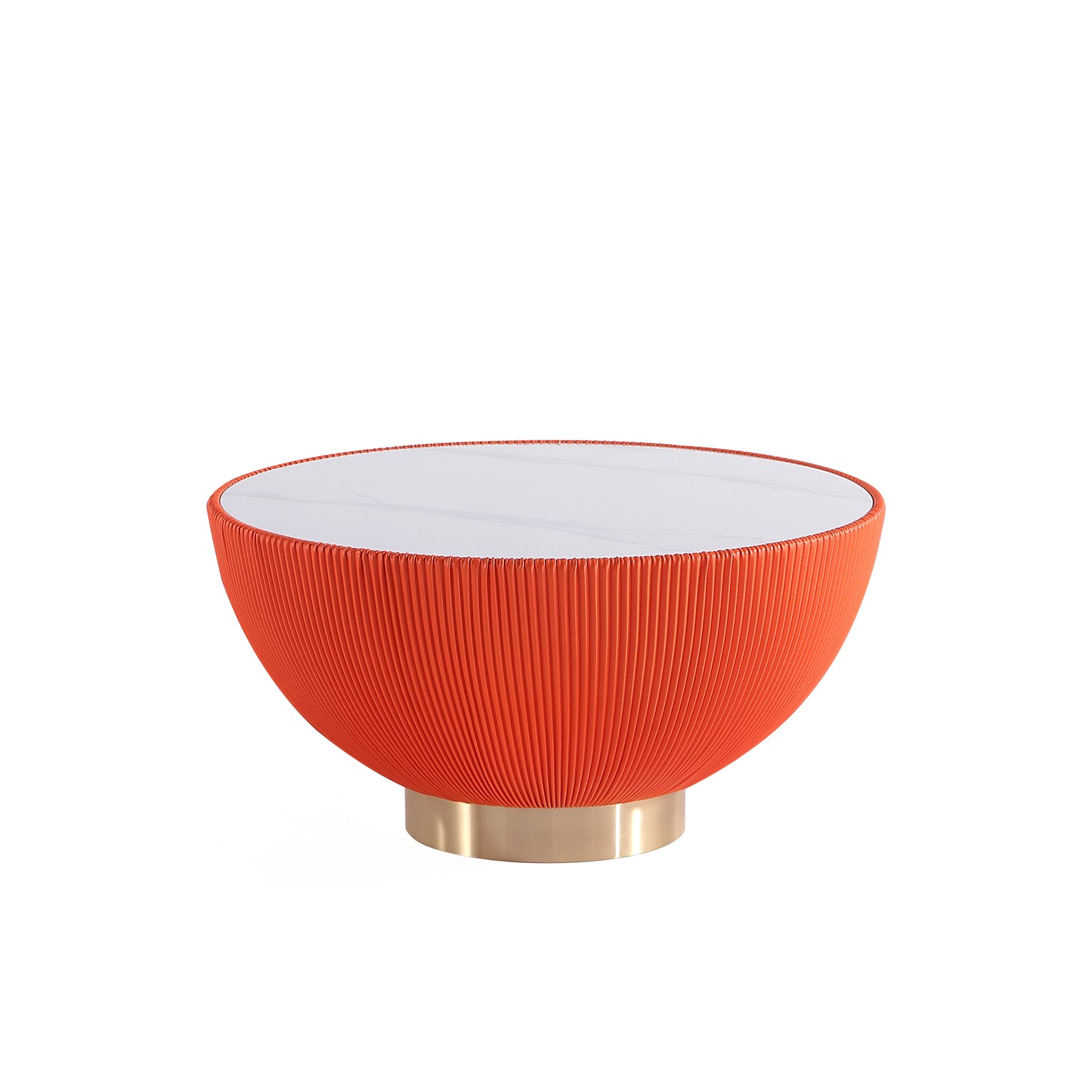 Modern Anderson Coffee Table Upholstered in Orange Leatherette with Ceramic Faux Marble Tabletop