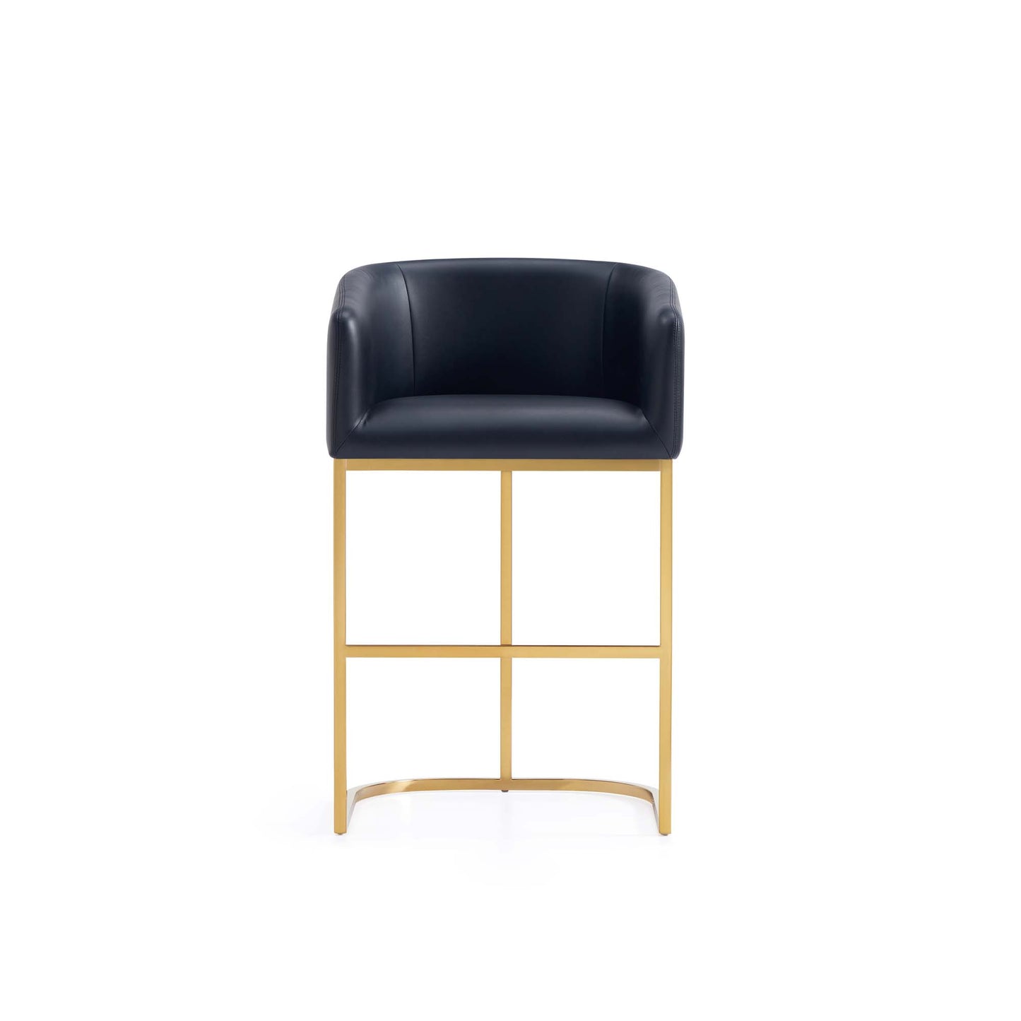 Louvre Mid-Century Modern Leatherette Upholstered Counter Stool  in Black and Titanium Gold