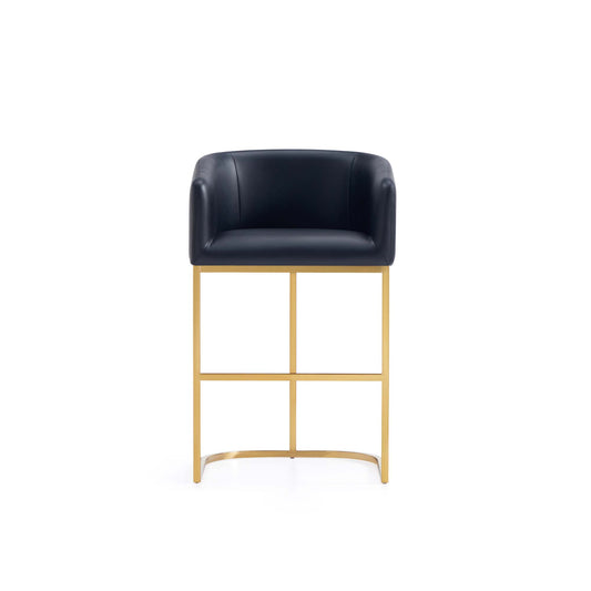 Louvre Mid-Century Modern Leatherette Upholstered Counter Stool  in Black and Titanium Gold