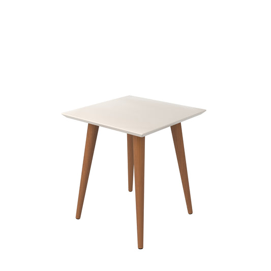 Utopia 19.84" High Square End Table With Splayed Wooden Legs in Off White and Maple Cream