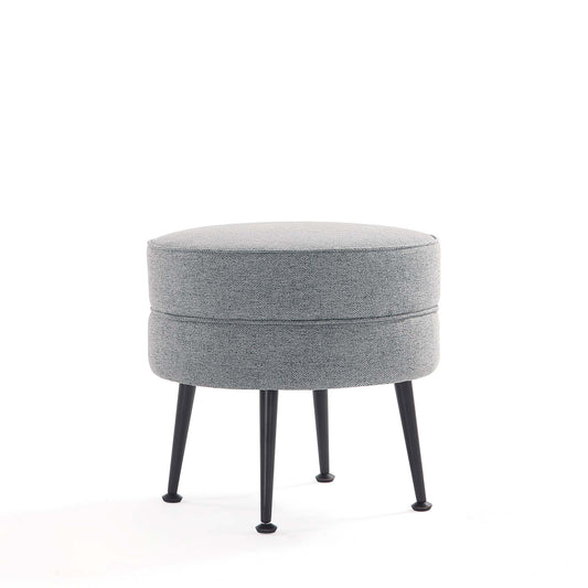 Bailey Mid-Century Modern Woven Polyester Blend Upholstered Ottoman in Grey with Black Feet