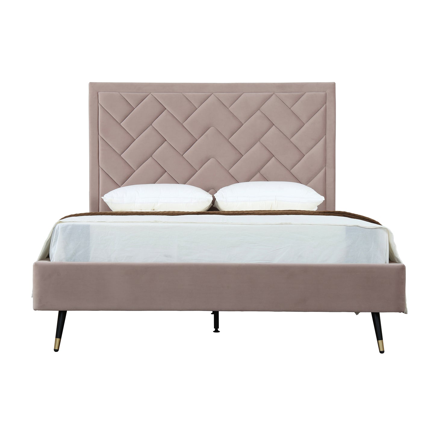 Crosby Modern Queen-Size Upholstered Velvet Bedframe and Headboard in Blush