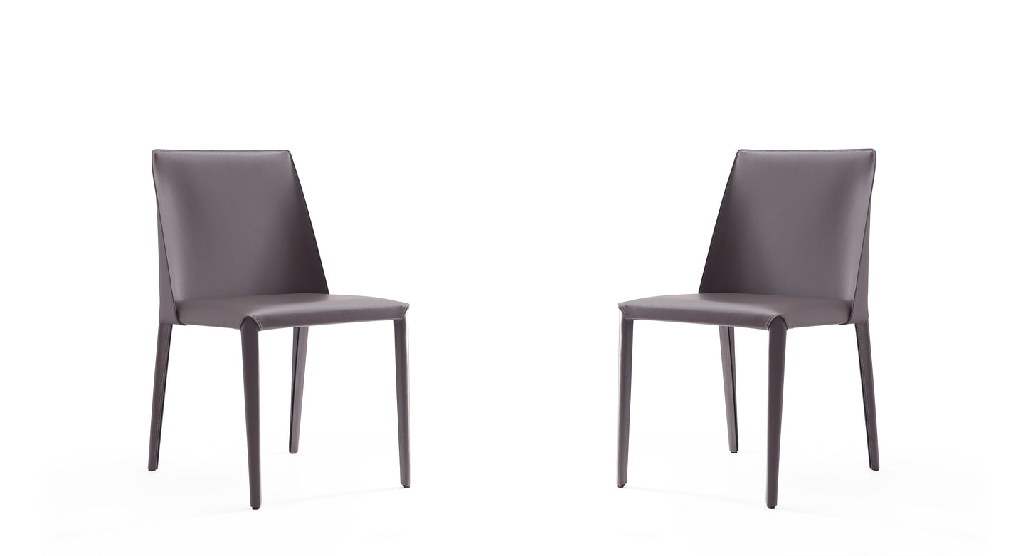 Paris Grey Saddle Leather Dining Chair (Set of 2)