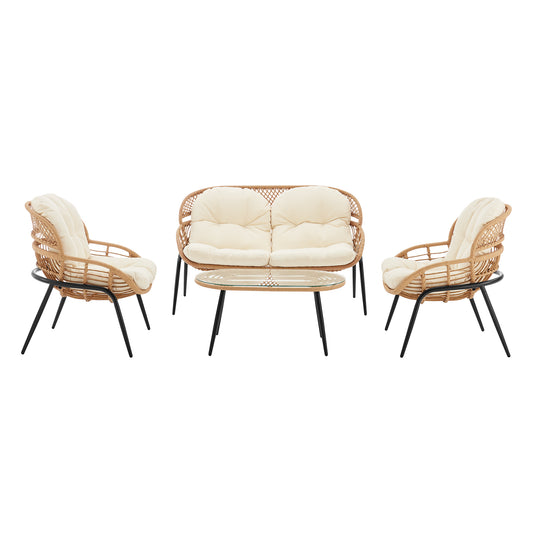 Pine Modern 4-Piece Patio Conversation Set in Cream