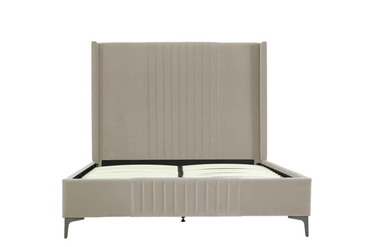 Promenade Mid-Century Modern Velvet Upholstered Queen-Size Bed in Rustic Taupe