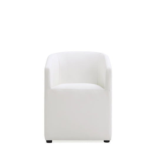 Anna Modern Round Faux Leather Dining Armchair in Cream