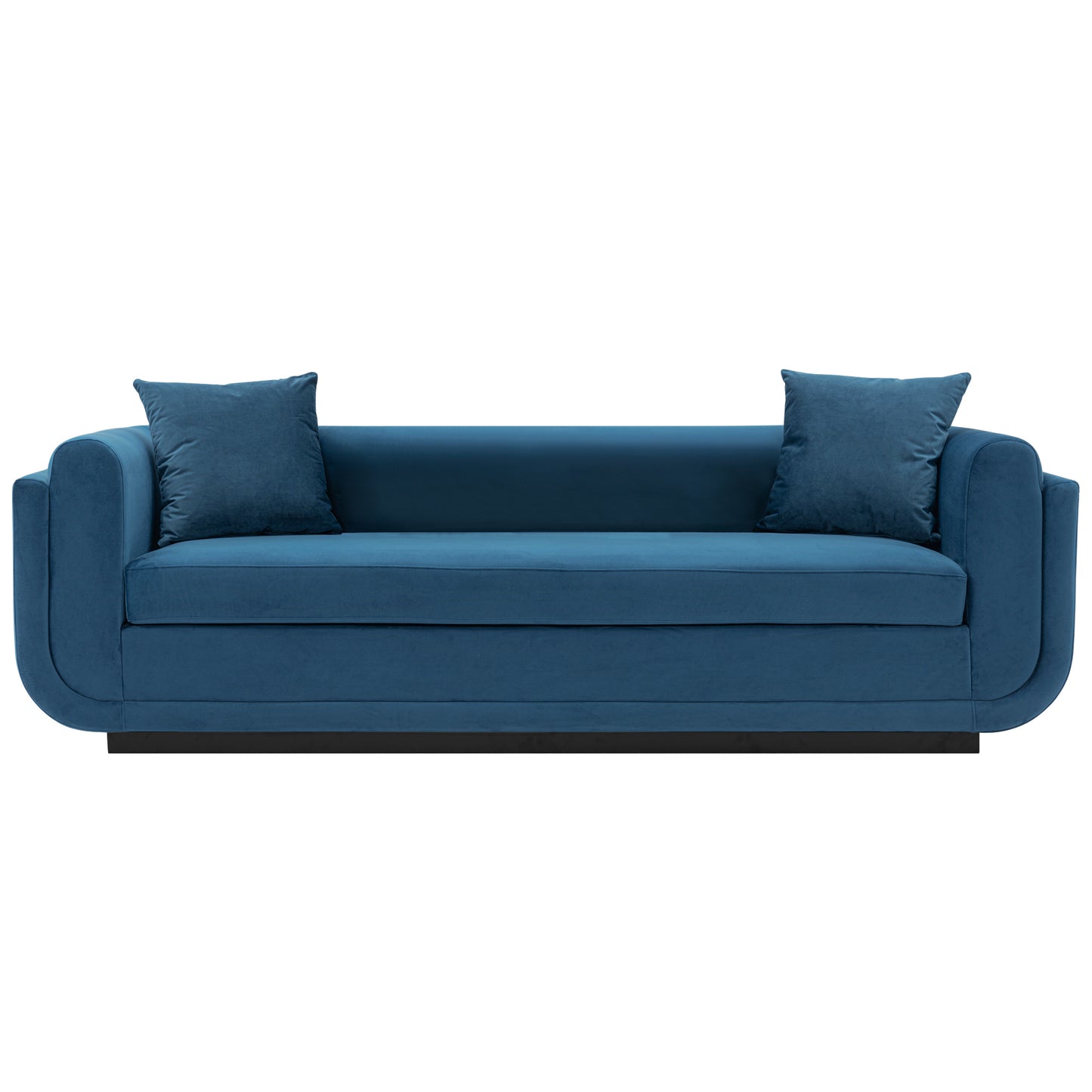 Contemporary Edmonda Velvet Sofa with Pillows in Sapphire Blue
