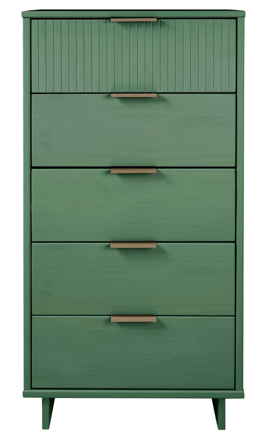Granville Tall 23.62" Modern Narrow Dresser with 5 Full Extension Drawers in Sage Green