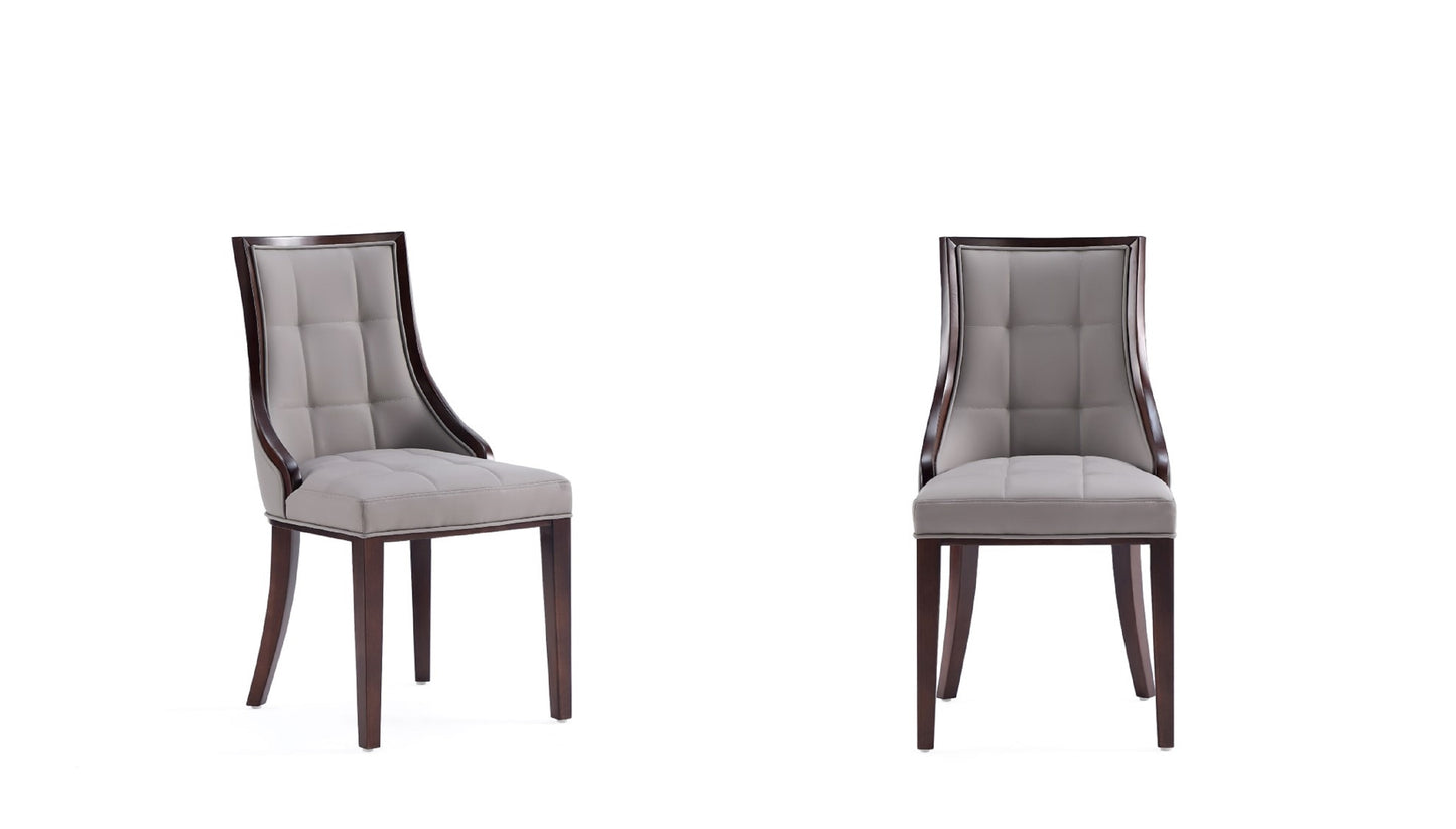 Fifth Avenue Faux Leather Dining Chair in Grey and Walnut (Set of 2)
