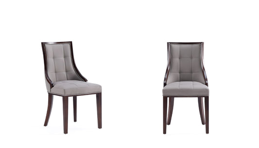 Fifth Avenue Faux Leather Dining Chair in Grey and Walnut (Set of 2)